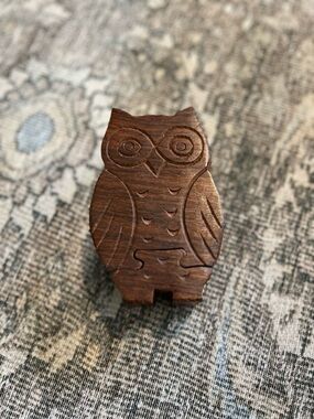 Hand carved Indian Rosewood puzzle Owl box container